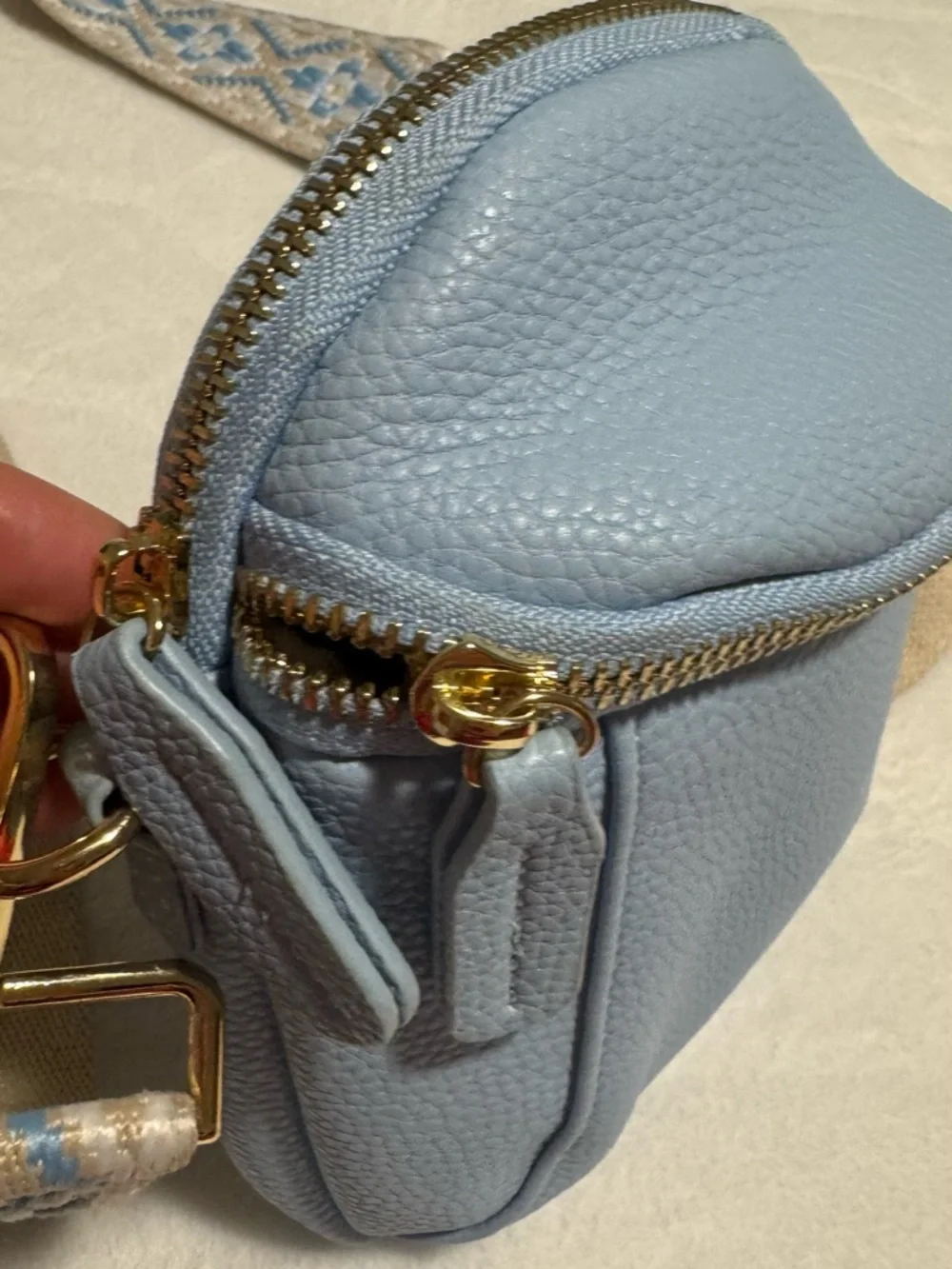 Boho Stylish Light Blue Crossbody Bag with Patterned Strap baby blue color - Picture 3 of 8